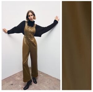 Zara bib faux leather overalls